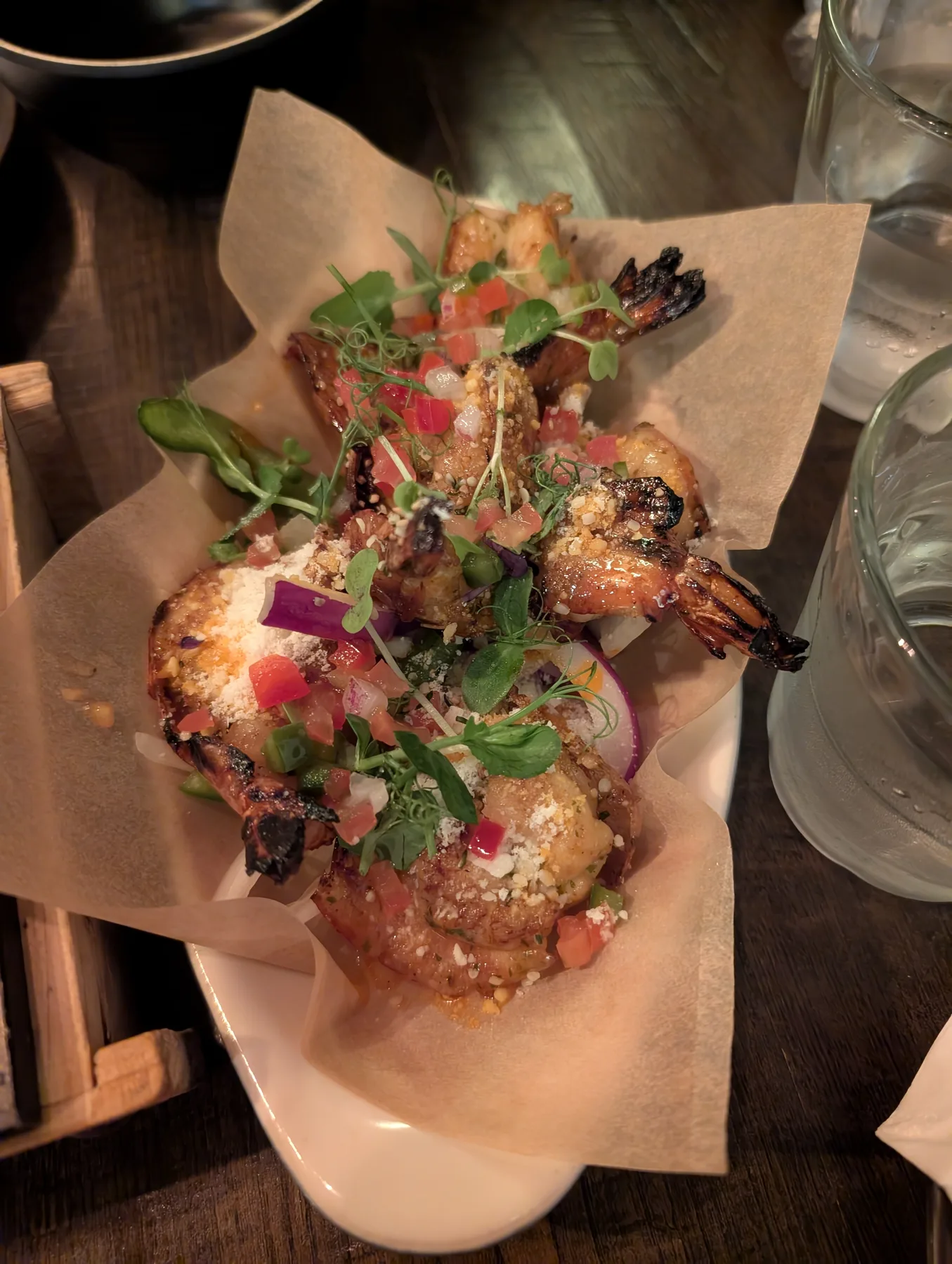 Grilled shrimp with pico de gallo and fresh herbs